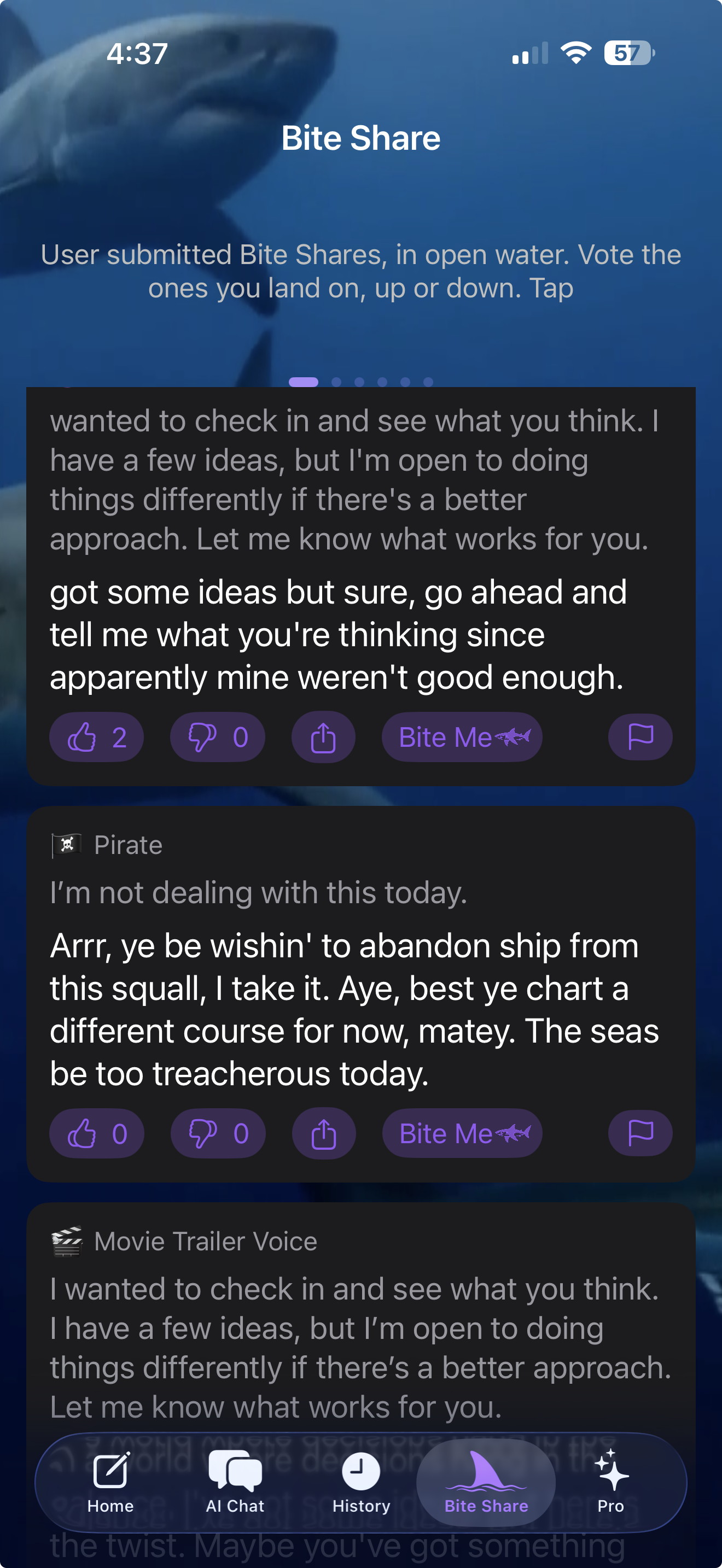 BiteDraft in the Midnight theme