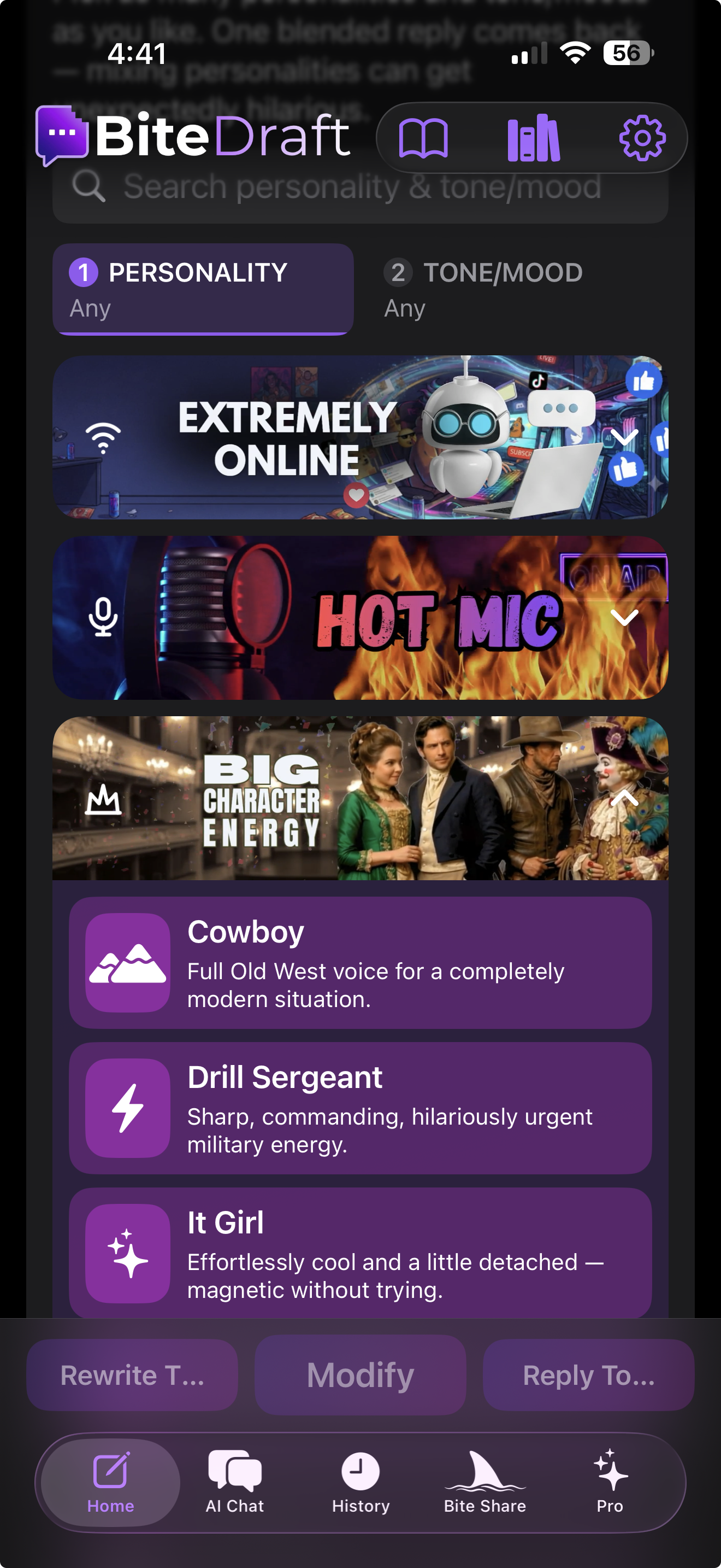 BiteDraft in the Midnight theme