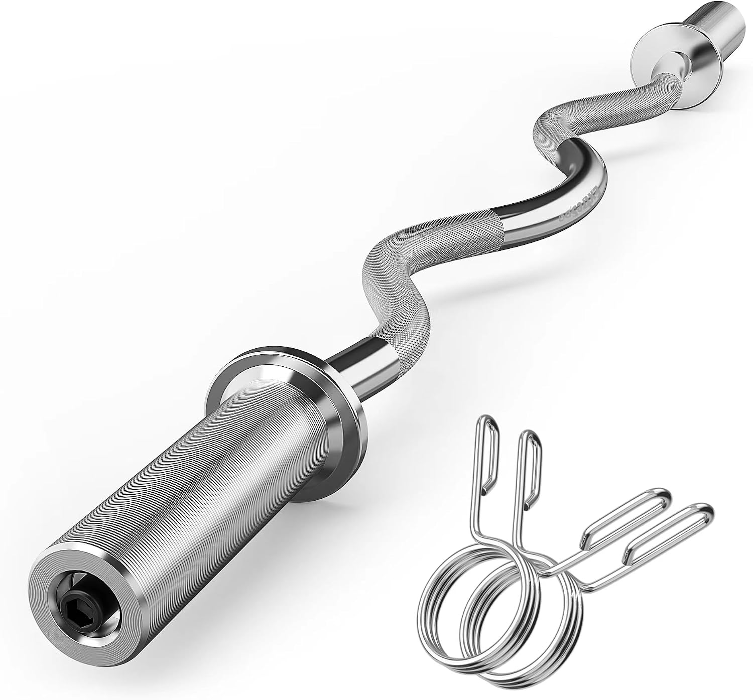 Olympic EZ Curl Barbell Bar, 47" EZ Curl Bar for Weight Lifting, Biceps, triceps, Back/Leg Muscle Group exercise, Chrome Curling Bar for 2 Inch Weight Plates, with 2 Spring Collars